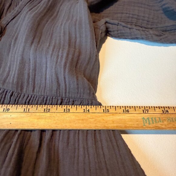 Xirena Women M Gia Dress Gauze Midi Boho Full Button V Neck Long Sleeve Gray - Picture 10 of 12